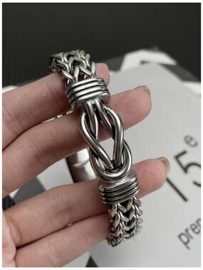 Infinity Knot Bracelet Stainless Steel Double Row Curb Chain Hip-hop Style 8.5"